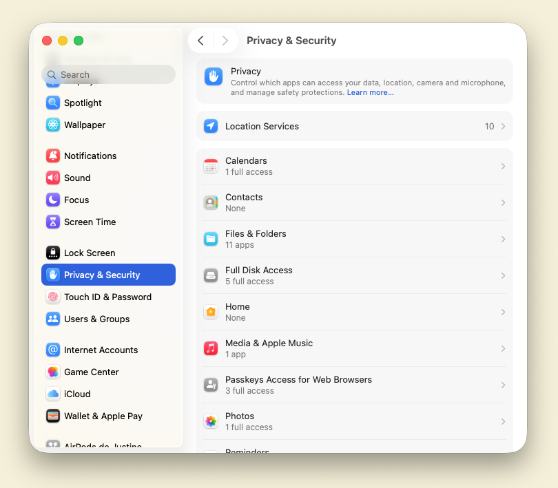 Open Privacy & Security settings